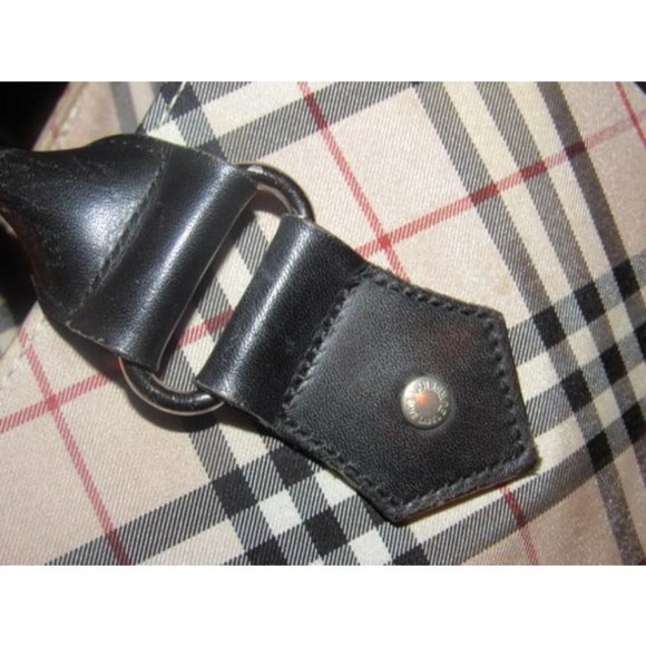 Burberry Vintage  Black Leather Nova Check Plaid Fabric Tote - Picture 2 of 12